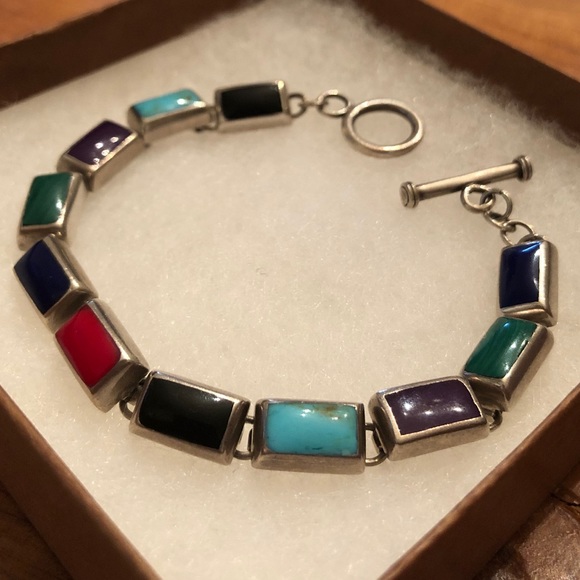 Rare Silpada Sterling Silver Multi-Colored Stone Toggle Clasp Bracelet B0442 - Picture 4 of 16